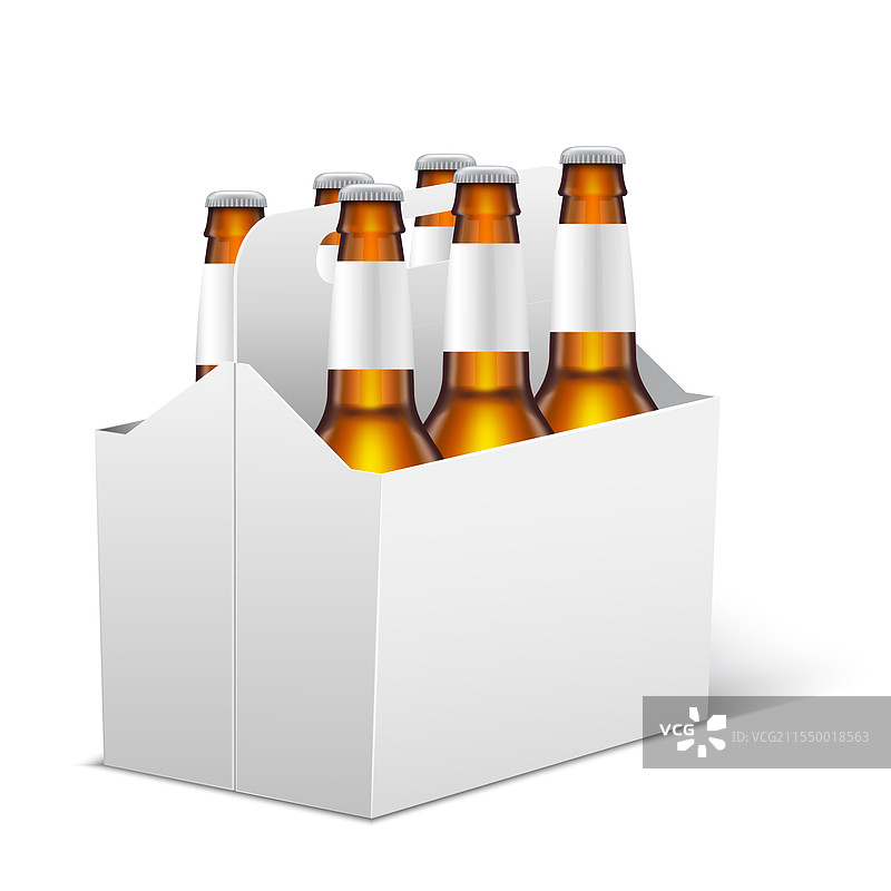 整齐堆放的手工啤酒瓶盒子，背景为白色。图片素材