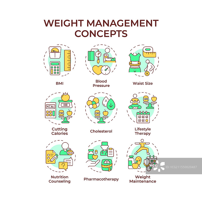 体重管理多彩概念图标图片素材