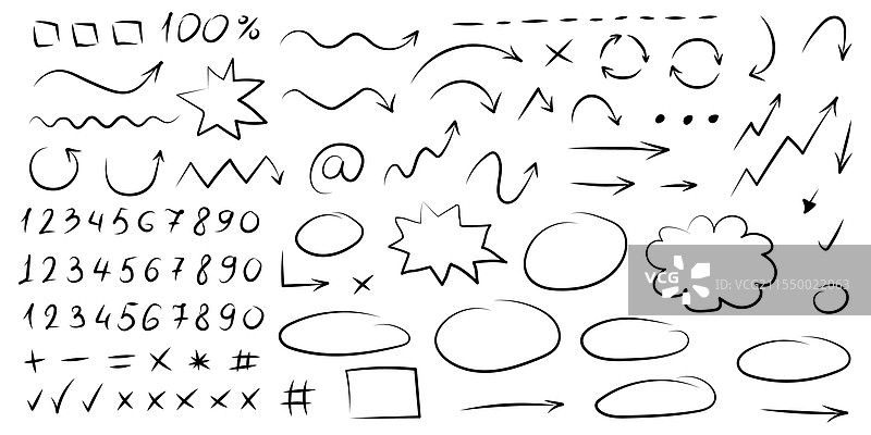 手中握着箭头圆圈和抽象涂鸦图标图片素材