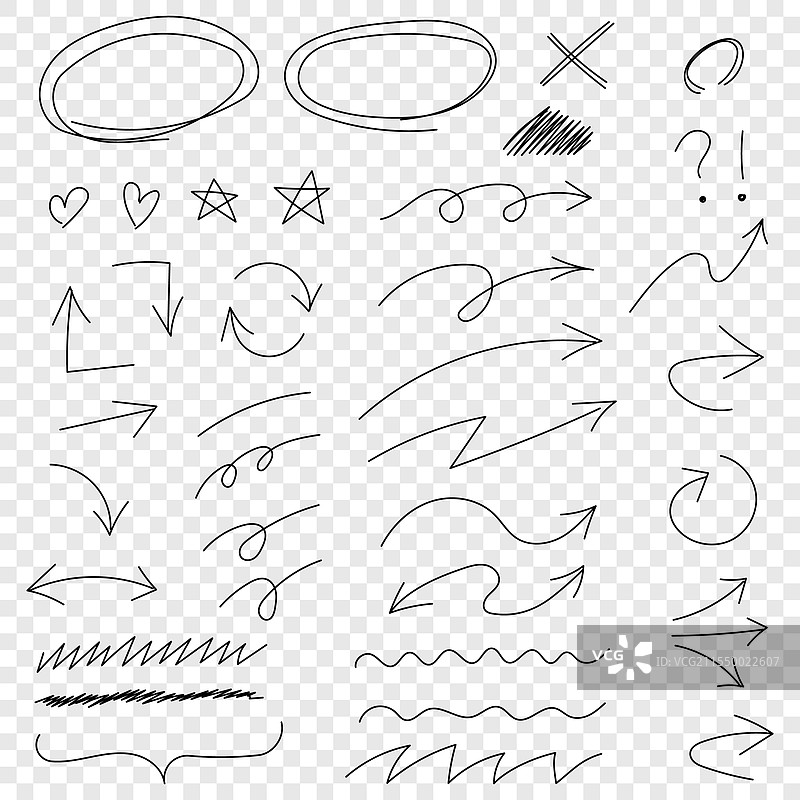手中持有箭头、圆圈和抽象涂鸦图标图片素材