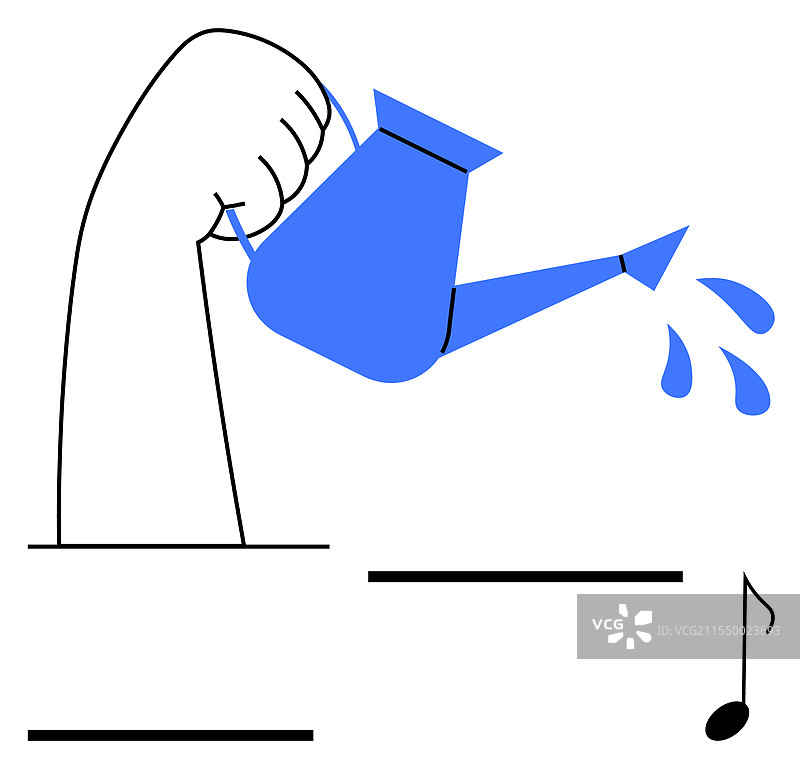 手握蓝色浇水壶正在浇水图片素材