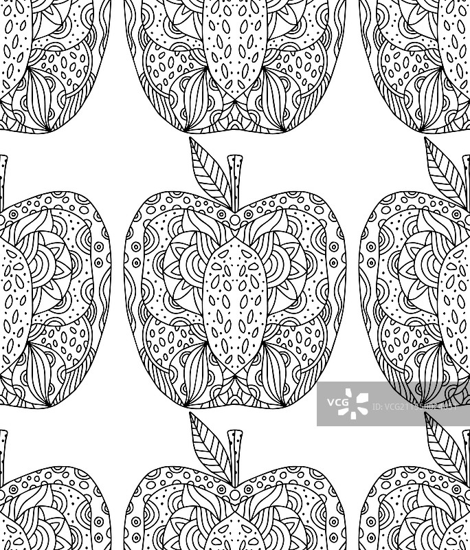 黑白装饰苹果无缝图案图片素材