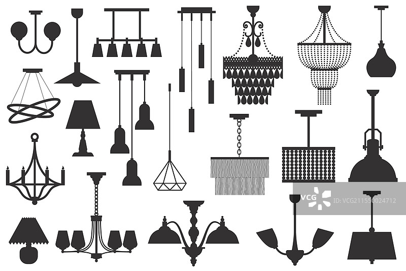 吊灯灯具图标集剪影图片素材
