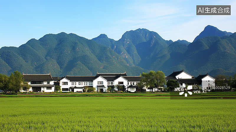 【AI数字艺术】春天山区农田民居图片素材