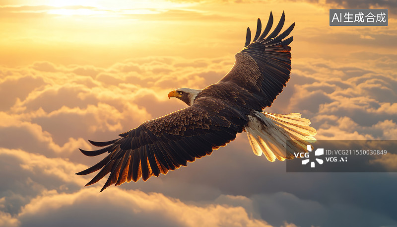 【AI数字艺术】天空中展翅翱翔的雄鹰图片素材