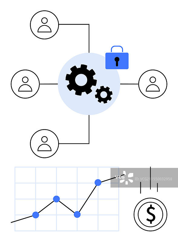 带齿轮的数据图表的协作网络图片素材