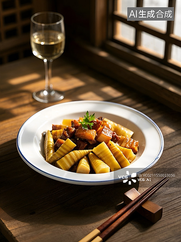 【AI数字艺术】一盘春笋烧肉图片素材