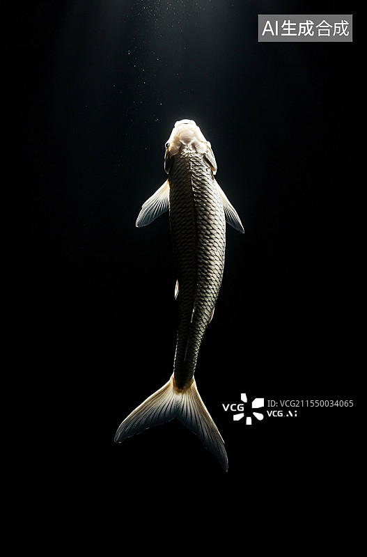 【AI数字艺术】黑色背景下的水下鱼类特写，捕捉了海洋生物在自然栖息地中的精致细节图片素材
