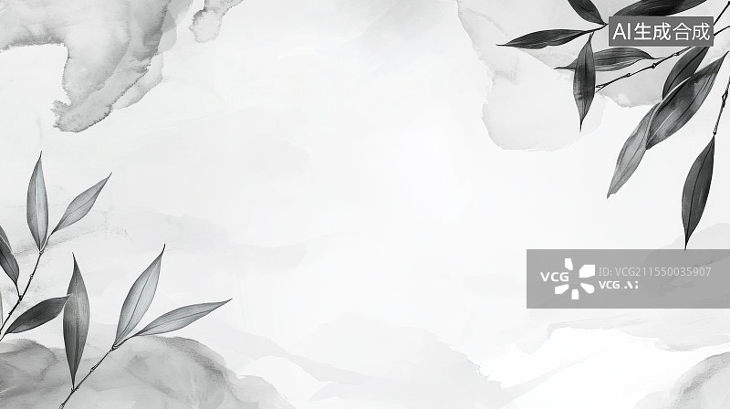 【AI数字艺术】中国水墨画风格竹叶背景图片素材