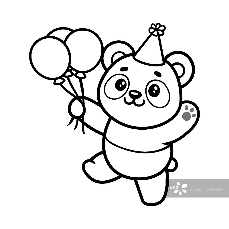 可爱有趣的生日熊猫拿着气球的卡通形象图片素材