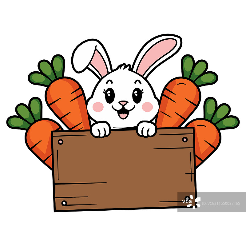 可爱的兔子与胡萝卜和木牌图片素材