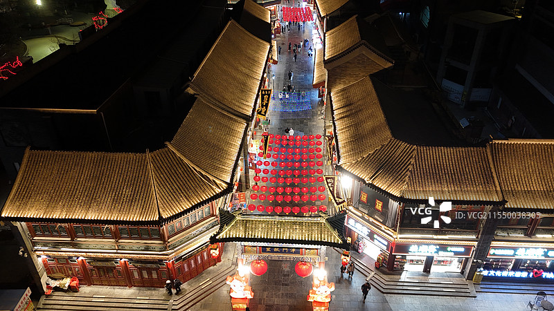 春节期间天津古文化街（津门故里）夜景航拍图片素材