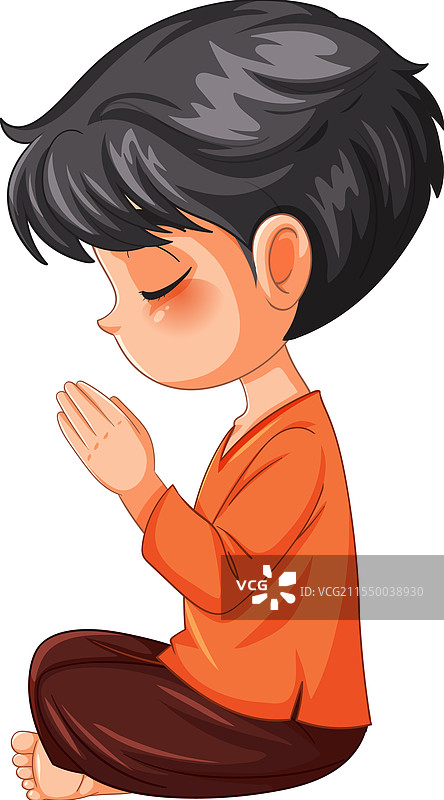 一个女孩闭眼坐在冥想姿势中祈祷图片素材