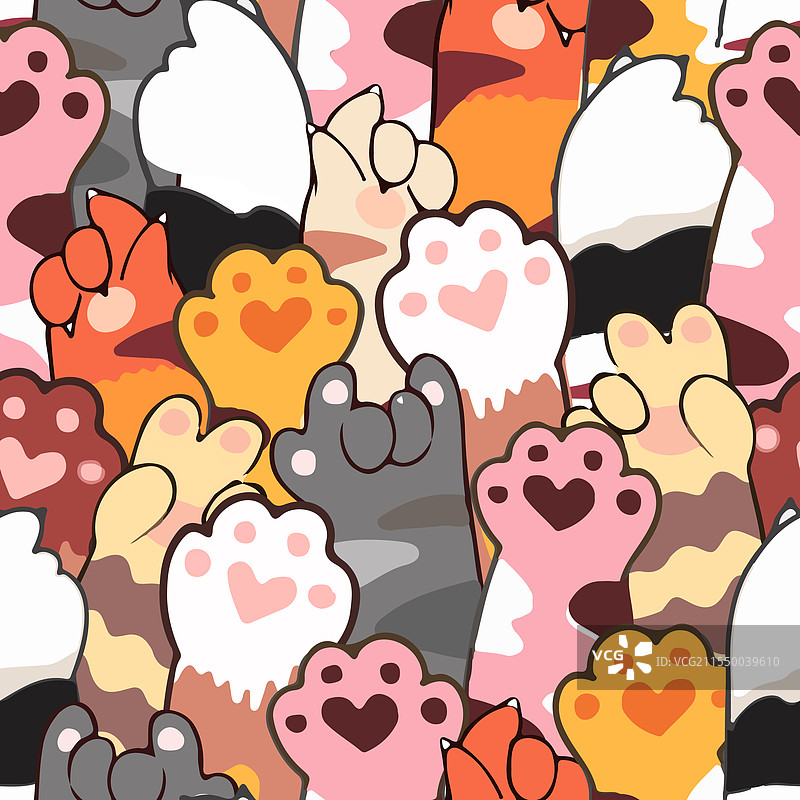 可爱的猫狗爪子卡通无缝图案图片素材