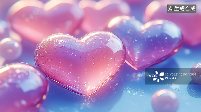 【AI数字艺术】玻璃晶莹剔透爱心爱情图片素材
