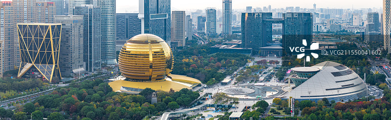 杭州钱江新城航拍：杭州国际会议中心、杭州大剧院图片素材