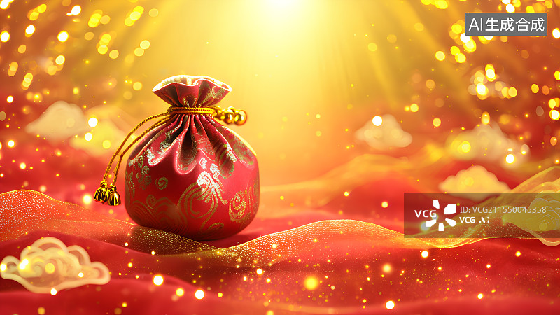 【AI数字艺术】3D渲染，中国风福袋，喜糖，婚礼背景图，壁纸，福袋和丝绸图片素材