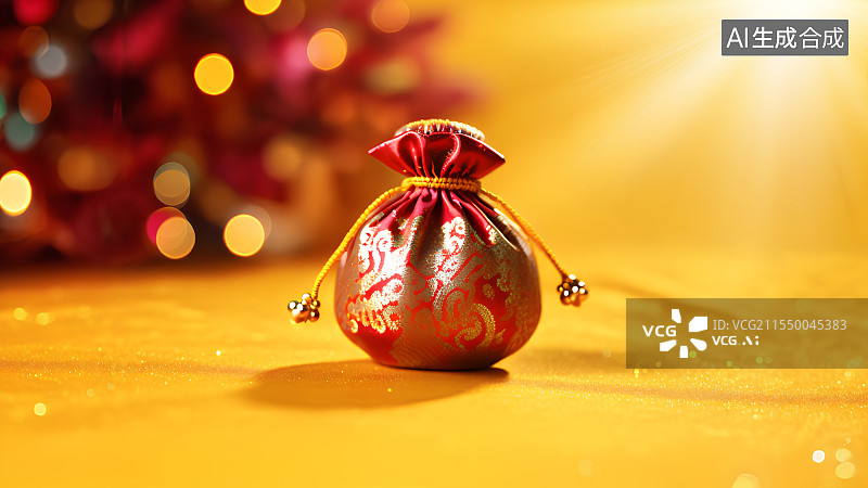 【AI数字艺术】3D渲染，中国风福袋，喜糖，婚礼背景图，壁纸，福袋和丝绸图片素材