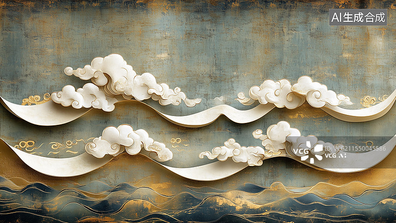 【AI数字艺术】背景墙设计，复古配色祥云背景墙，家庭装修，中式装修，国风背景墙，背景图，家居图片素材