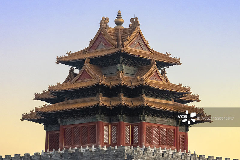 黄昏下的故宫角楼图片素材