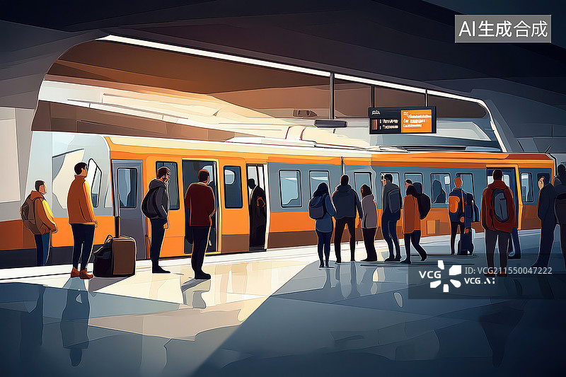 【AI数字艺术】地铁站和高铁站插画图片素材