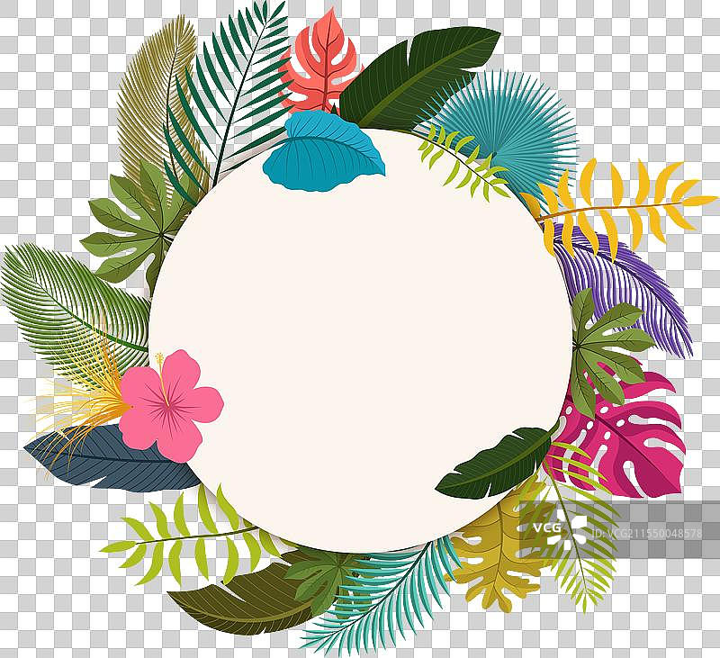 热带叶子花卉复古风格，留有空白空间用于图片素材