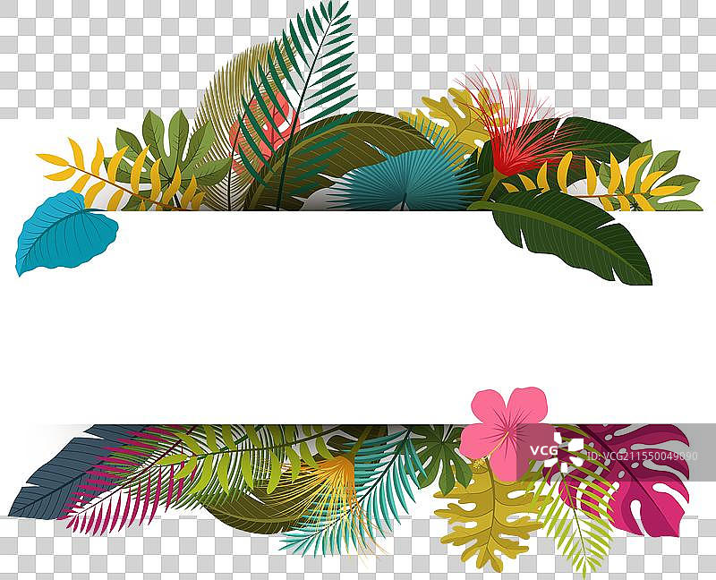 热带叶子花卉复古风格，留有空间用于图片素材