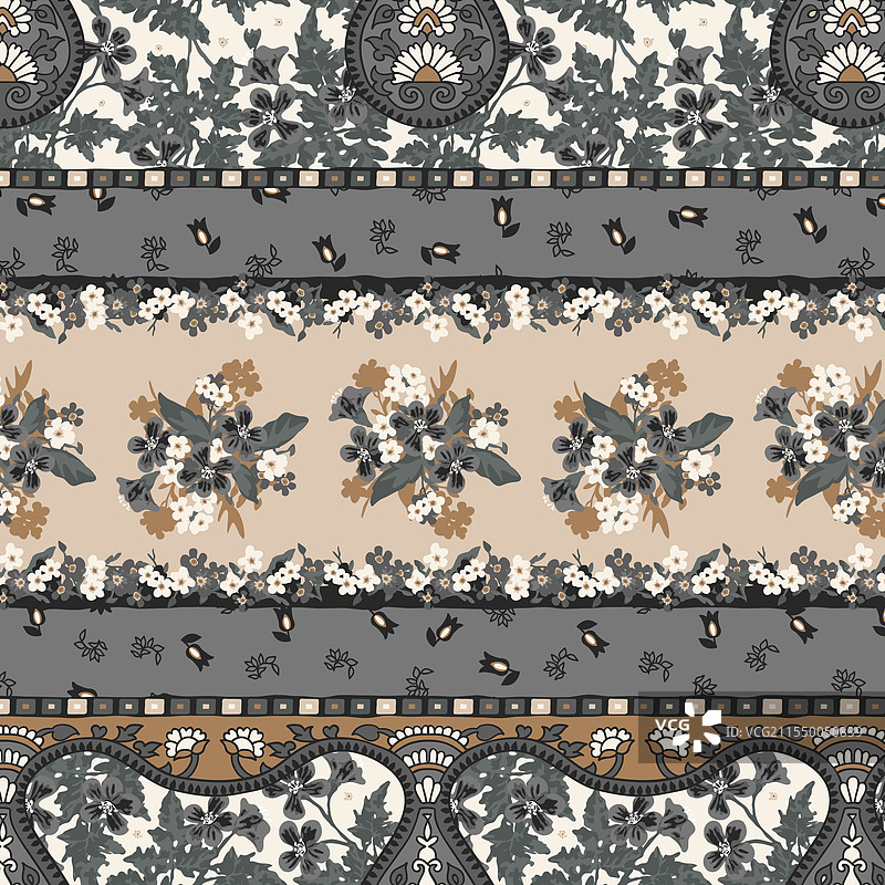 民族风格的佩斯利边框花卉无缝图案图片素材