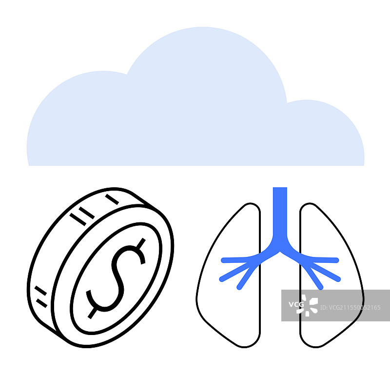 硬币、肺部和云朵描绘的概念图片素材