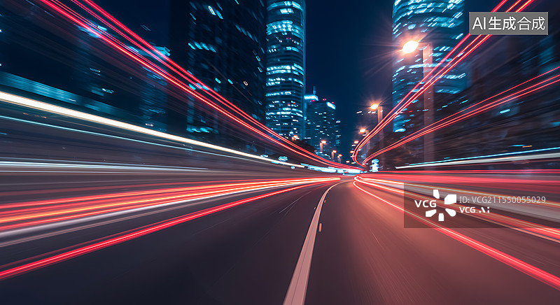 【AI数字艺术】城市夜景快速路动感汽车背景海报图片图片素材