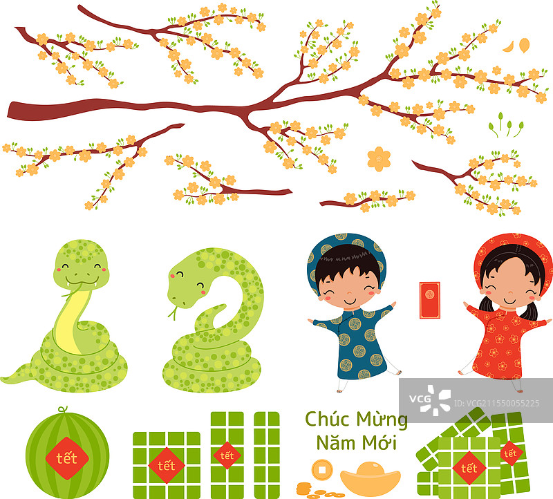 2025年越南新年春节蛇元素套装图片素材
