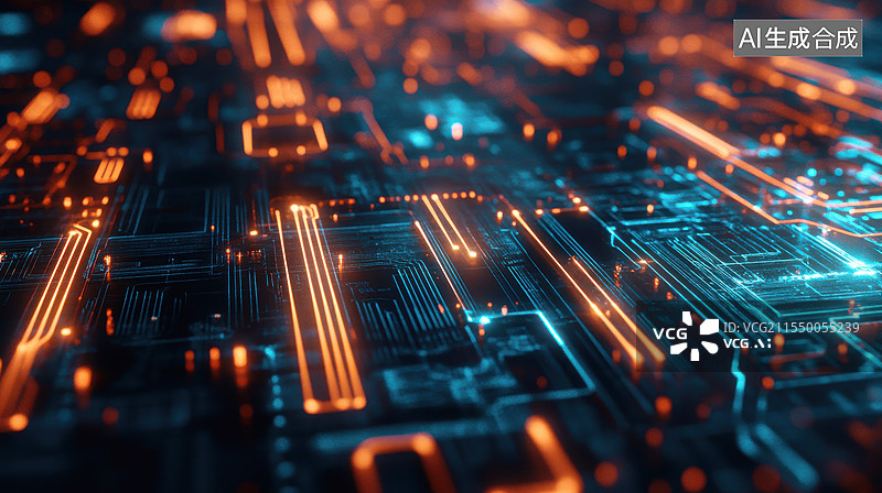 【AI数字艺术】科技感网络数据流动电路板科技背景图片素材