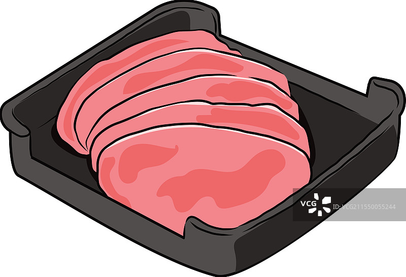黑盘中的孤立切片新鲜猪肉图片素材