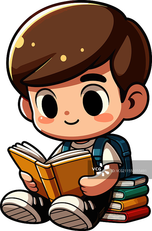 世界读书日，快乐的男孩与他高耸的书籍图片素材