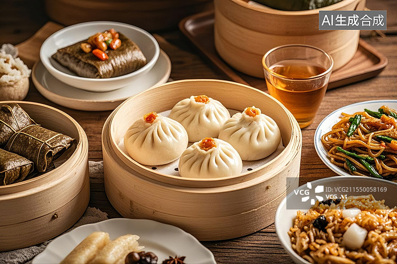【AI数字艺术】中国美食广东早茶小吃图片素材