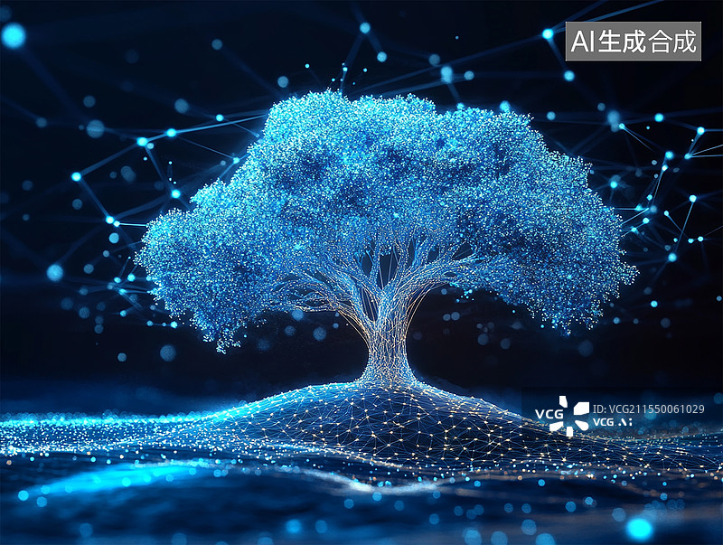 【AI数字艺术】科技粒子树图片素材