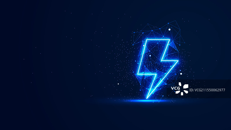 未来感的发光闪电与聚合物网络图片素材