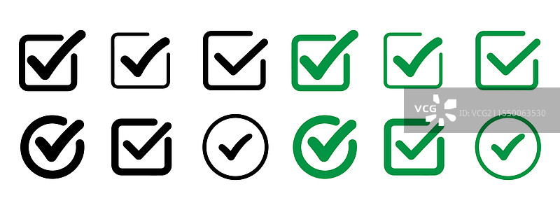 一组黑色和绿色的勾选图标图片素材