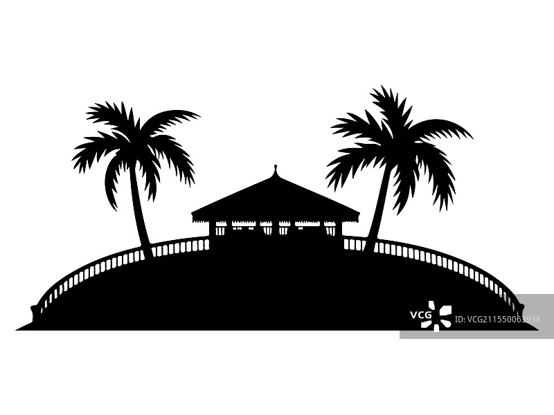 山丘上的热带凉亭剪影图片素材