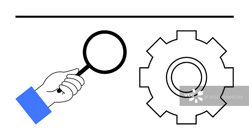 手握放大镜检查齿轮图片素材