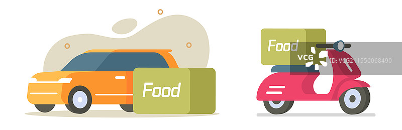 食品配送快递服务汽车和摩托车图片素材