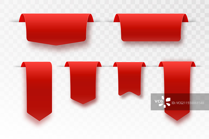 一组大红色丝带，独立于透明背景上图片素材