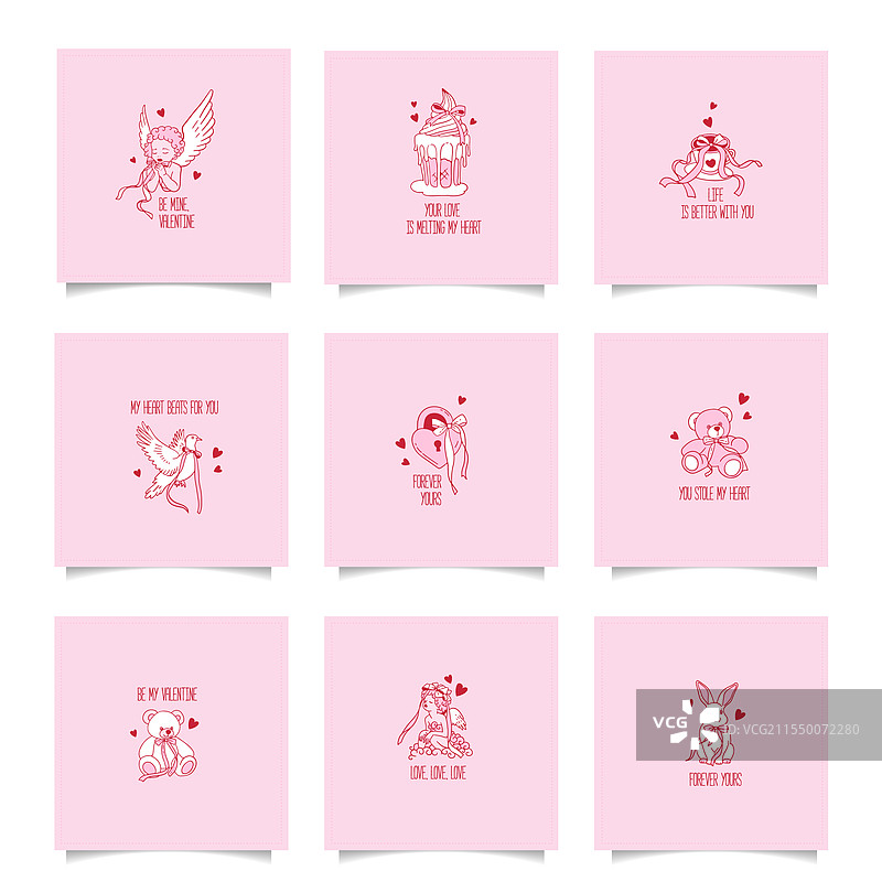 复古情人节贴纸或标签套装图片素材