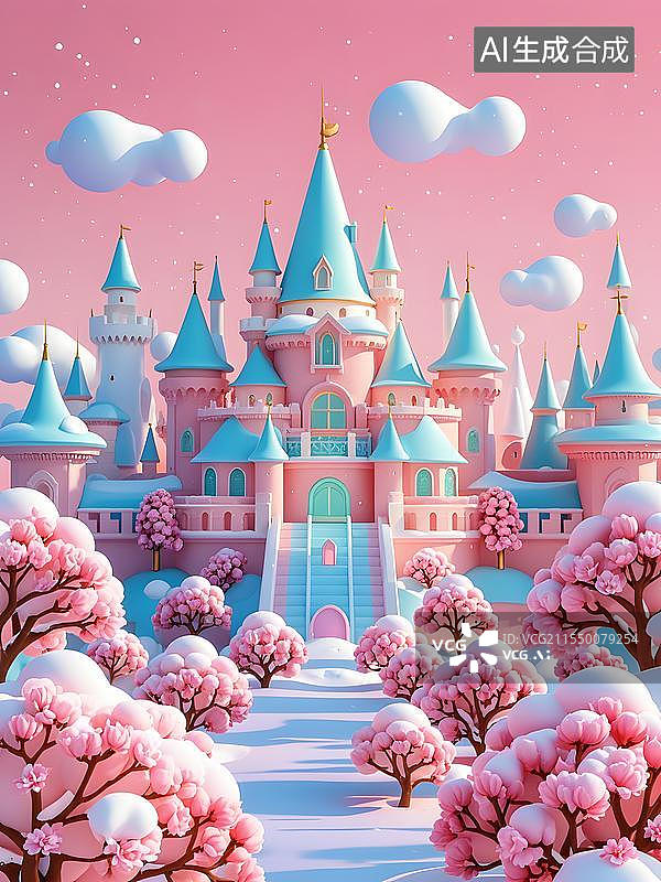 【AI数字艺术】3D奶油风梦幻卡通城堡场景背景图片素材