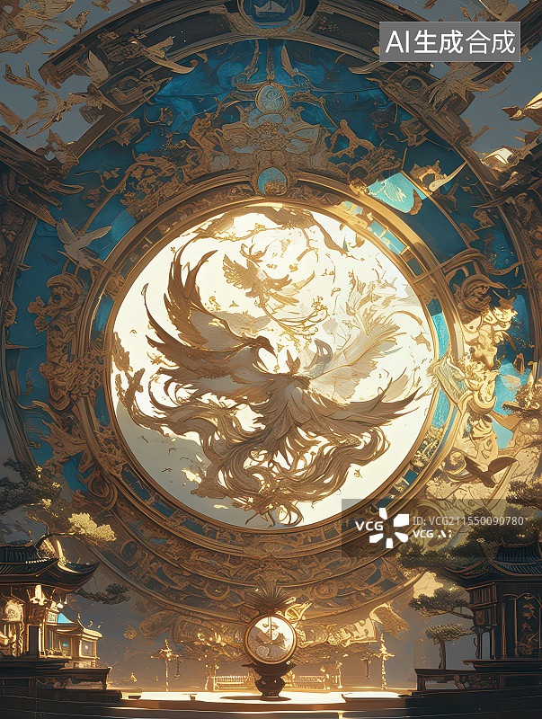 【AI数字艺术】神话中国龙凤凰背景图图片素材