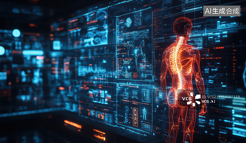 【AI数字艺术】虚拟科学人类大脑身体投影图片素材