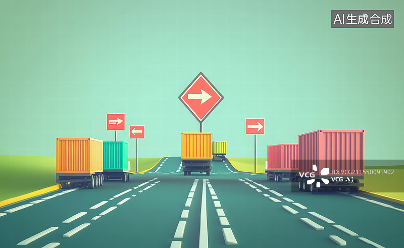 【AI数字艺术】城市道路分叉口图片素材