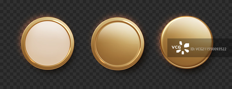 金色圆形按钮集合 3D 真实感金色图片素材