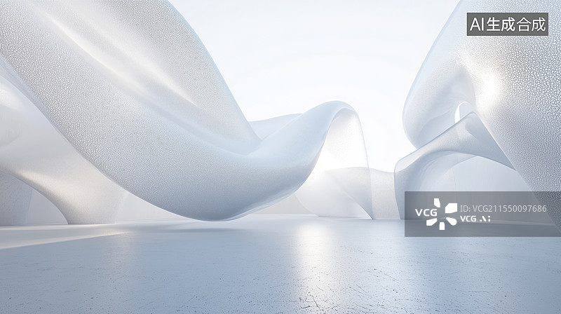 【AI数字艺术】圆润光滑的白色透明流线型建筑景观3D立体插画图片素材