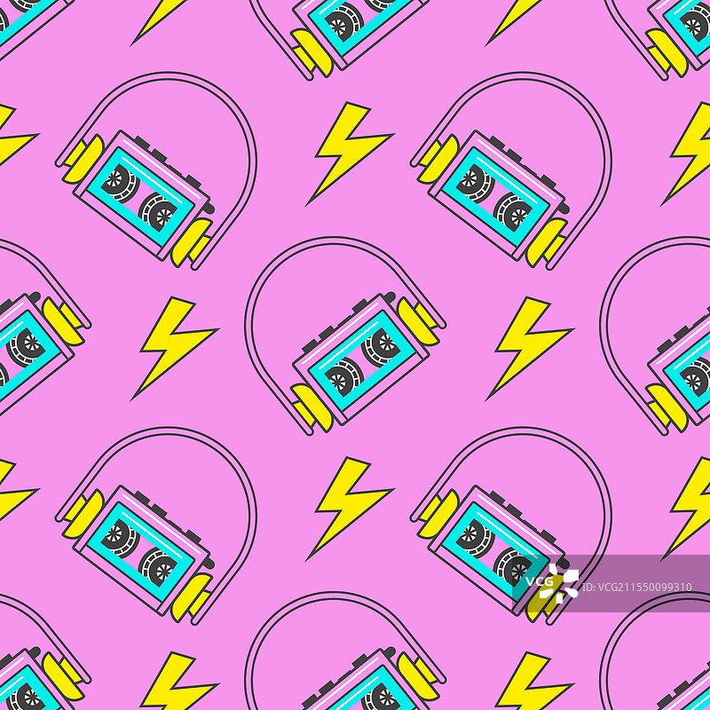 90年代元素的无缝图案，包含磁带图片素材